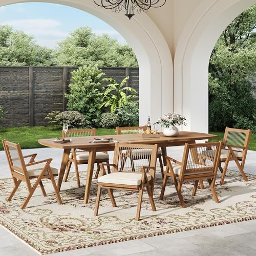 Merax 7 Piece Outdoor Patio Dining Set, Wood...