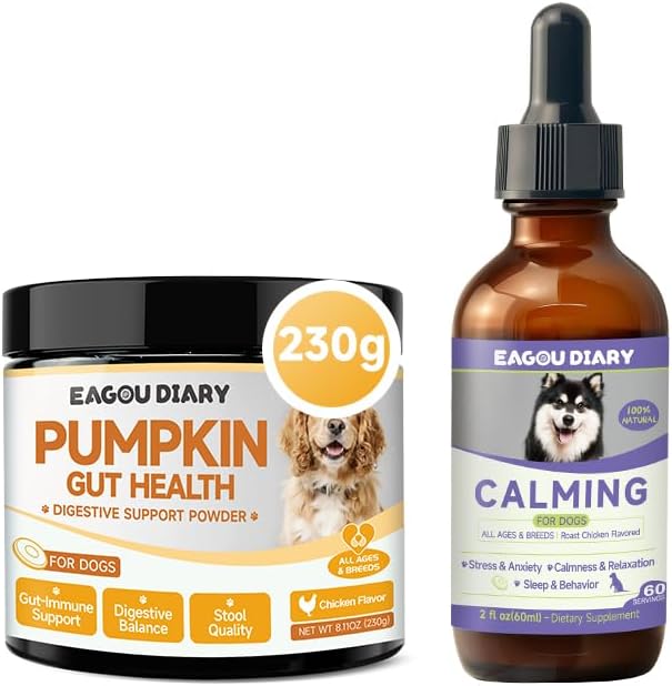 Calming for Dogs During Separation, Fireworks, Storms, Barking, Sleep Aid - Pumpkin Powder for Dogs Supports Digestion, Gut Health