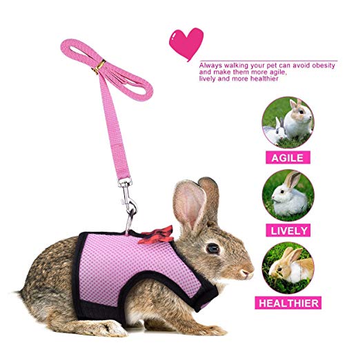 Image of Rabbit Harness with Leash Adjustable Soft Mesh Vest Harness for Bunny Kitten Guinea Pig Rat (S, Pink)