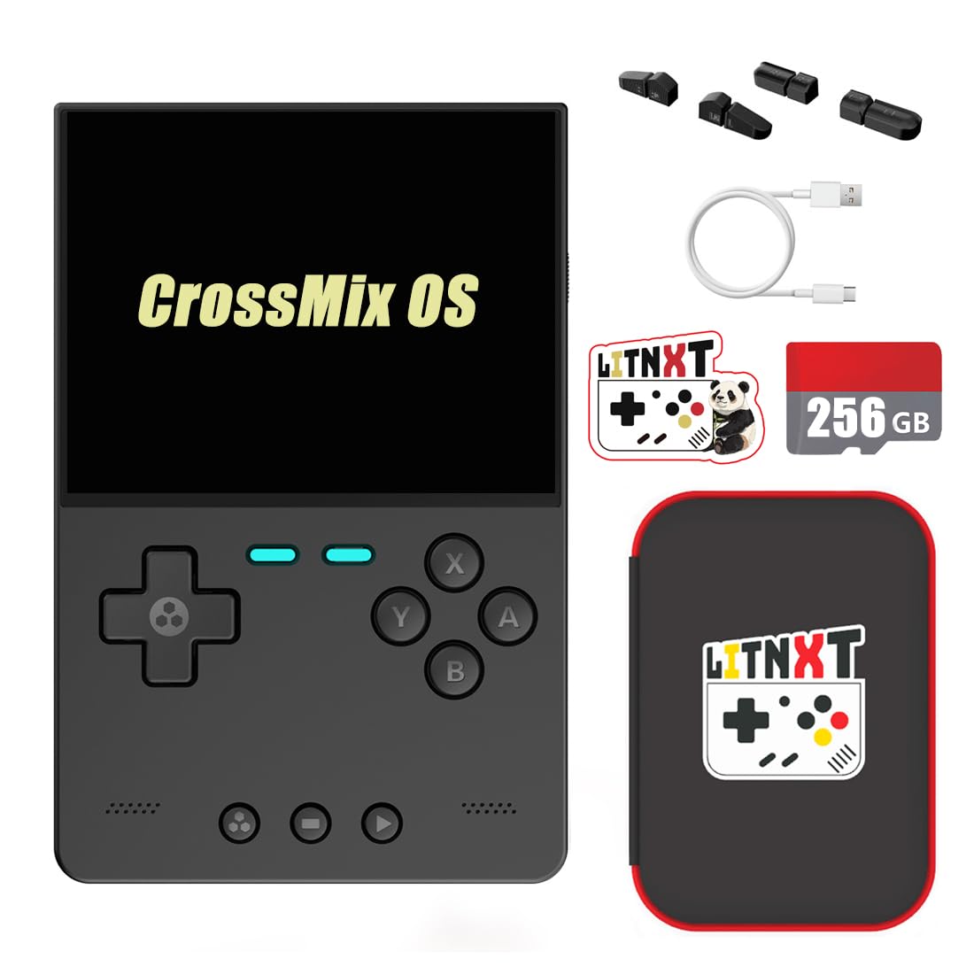 LITNXT TRIMUI Brick with LITNXT CrossMixOS Handheld Game Console, 3.2 inch IPS Retro Gaming Console Portable Retro Video Game Player with Storage Case