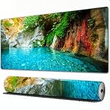 EOMKSE Mauspad Verlängertes großes Mauspad Schreibtischauflage,genähte Kanten Mauspad,Gummibasis,Natürliche Landschaft, klares Seeufer,Gaming-Mauspad,40x90 cm