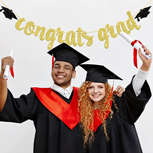 Image of Qttier Congrats Grad Banner, Class of 2026 Graduation Decorations | High School College Congratulations Graduate Party Supplies, Pre-strung