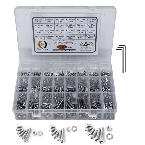 Image of Epi-Torque; The Epic Torque #Doityourself Stainless Steel 202 Grade Button Head Allen Key Bolt M3 M4 M5 Assortment with Matching Nuts, Washer and Allen Keys -Pack of 780 Pieces
