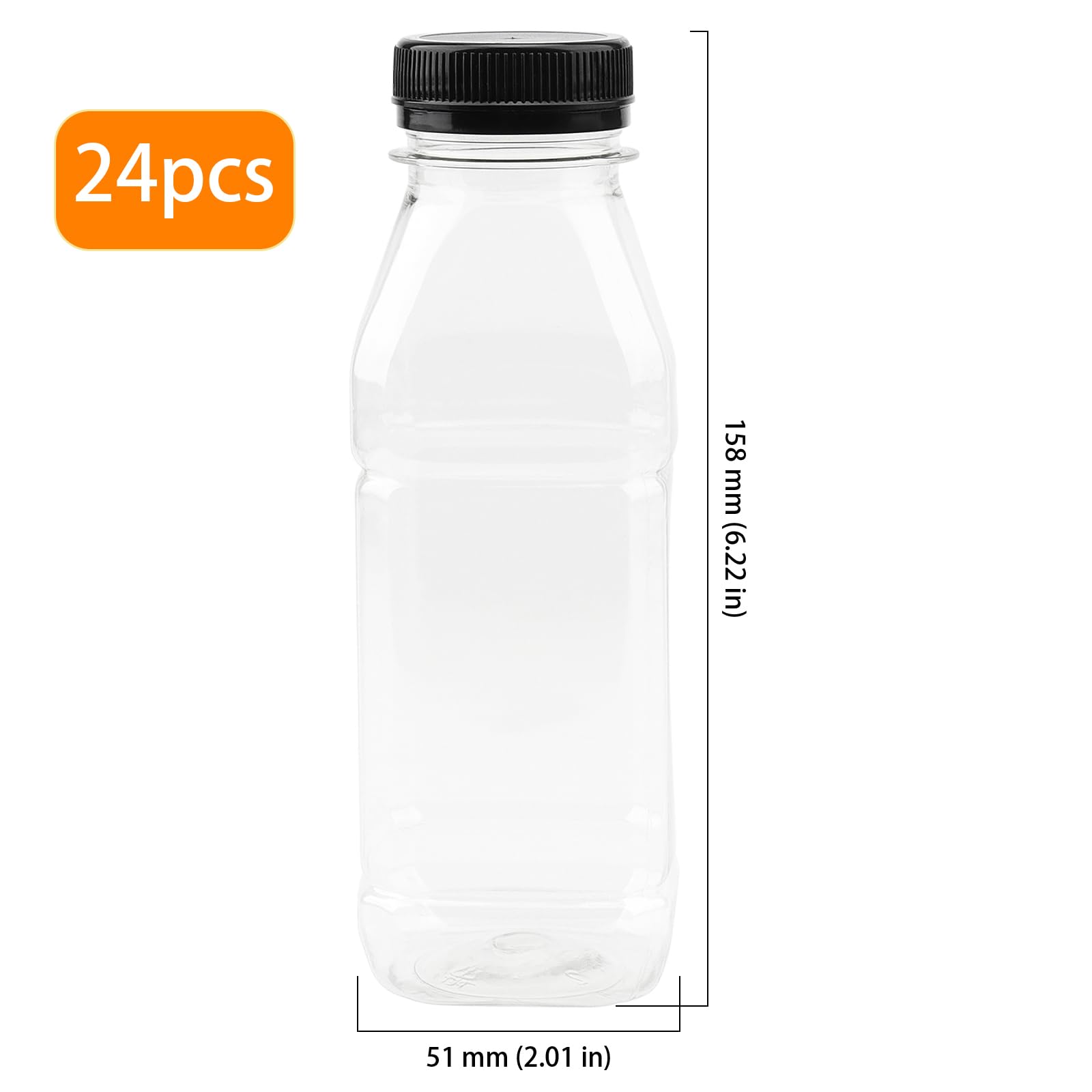 24 bottiglie di plastica trasparente da 350 ml con coperchio nero, contenitori trasparenti riutilizzabili per succhi, bottiglie vuote in PET per succhi, frullati, latte e altre bevande