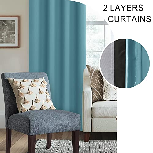 Xwzo Total Blackout Curtains 63 Inches Long - Double Layer Full Room Darkening & Energy Efficiency Grommet Window Panels With Tiebacks, Turquoise, W42 X L63, Set Of 2 #TOP4