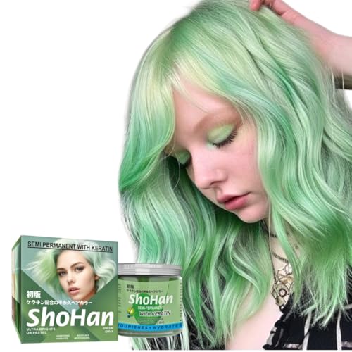 ShoHan Semi Permanent Green Hair Colour – No Ammonia, No Peroxide, No PPD Hair Color with Keratin – Soft Pastel Colors – Paradise – Streak – Metrix- Strex – Glossy Hair Tint (Pastel Mint Green, Pack of 1)