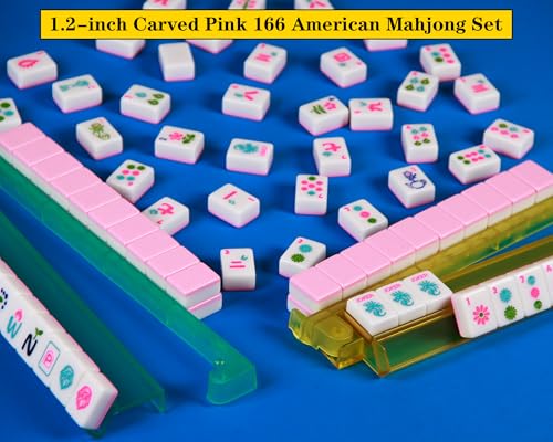 Pink Mahjong Tile Set con 4 soportes y empujadores miniatura 7