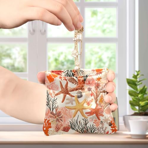 Coin Purse for Women Red Coral Starfish Coin Pouch Change Holder PU Leather Mini Wallet Portable Coin Bag Money Pocket4