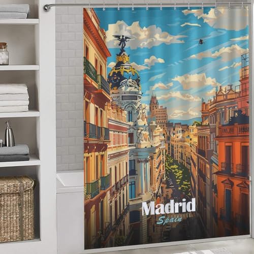 POLIUAWS Madrid Cityscape Rideaux De Douche Décoratifs pour La Salle De Bain, Élégants Et Lavables, Anti-moisissures, pour Salle De Bain Ou Salle d'eau...