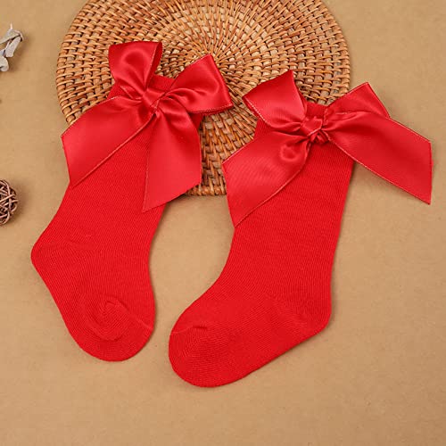 Knee High Socks Newborn Infants Girls Tube Ruffled 𝚄niform Long Stockings Toddlers Warm School (Red #1, 12-36 Months)2