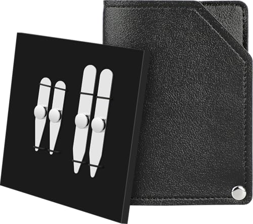 AOLVO Stainless Steel Collar Stiffeners with 4 Magnets, Magnetic Collar Stays Metal Shirt Collar Inserts, Upgraded Magnetic Force with Leather Purse(2PACK)