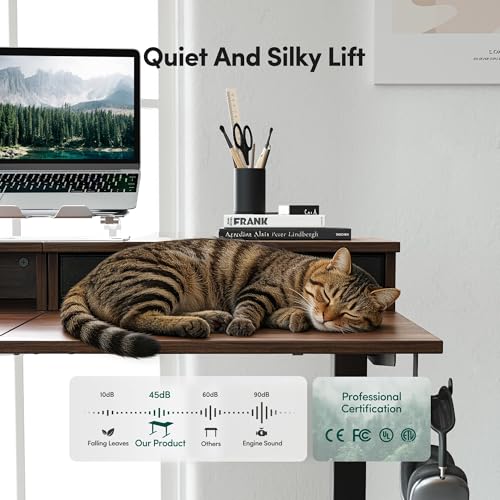 Image of CubiCubi 63x48 Inches L Shaped Standing Desk with 3 Drawers and Monitor Shelf, Height Adjustable Corner Computer Desk with Hooks, Sit Stand Up Ergonomic Home Office Workstation Table, Deep Walnut