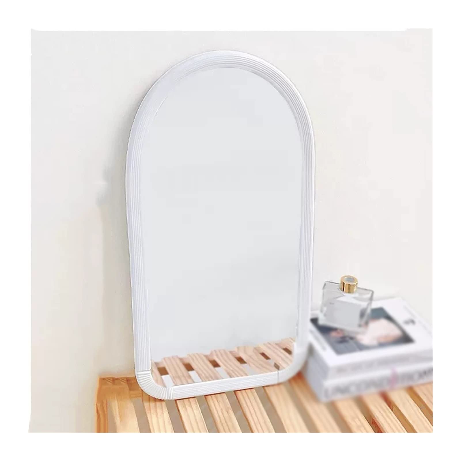 GHJrtHFJ Desk mirror, arc Rectangular Makeup Mirror Solid Tabletop Cosmetic(White)