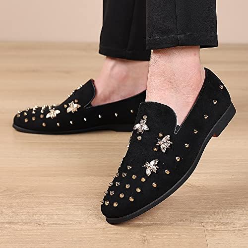 Santimon Men's Spiked Smoking Loafer Suede Velvet Leather Lined Easy Slip-on Wedding Formal Relaxed Comfortable Lightweight Dancing Party Prom Rivet Shoes (8, Black, Numeric_8) | Image 5