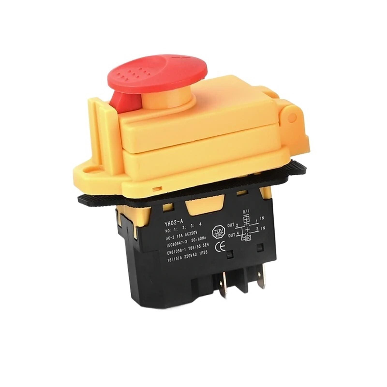 YH02-A YH01-A przełącznik elektromagnetyczny 110V 8A 220V 15A 4PIN 5PIN przycisk startowy do wodoodpornego narzędzia maszynowego (gniazdo 4PIN, 220V)