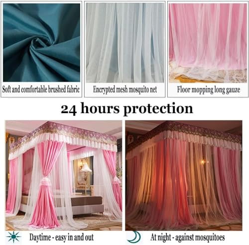Cortina de cama de lujo con mosquitera de 4 postes rosa de 200x220 cm para dormitorio elegante 5
