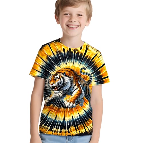 Image of Kids Neon Tie Dye Shirt for Boys Girls Tie-Dye T-Shirt Hippes Tshirt Senior Children Tee Size 6-16 Years Age