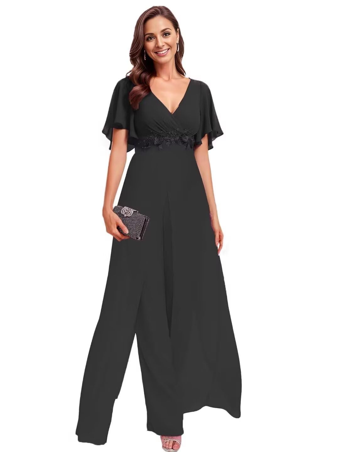 Mother of The Bride Pant Suits for Wedding Chiffon Jumpsuit Womens Formal Outfit