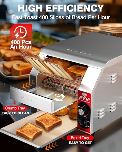 PYY-Commercial-Conveyor-Toaster-400-SlicesHour-Electric-Industrial-Belt-Toasters-Oven-Heavy-Duty-Stainless-Steel-Tostadora-Transportadora-for-Bun-Bagel-Bread-Waffle-Restaurant-Buffet-Catering-1800W