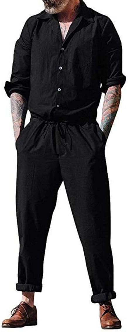 NansicheMen's Short One Piece Jumpsuits Short Long Sleeve Casual One Piece