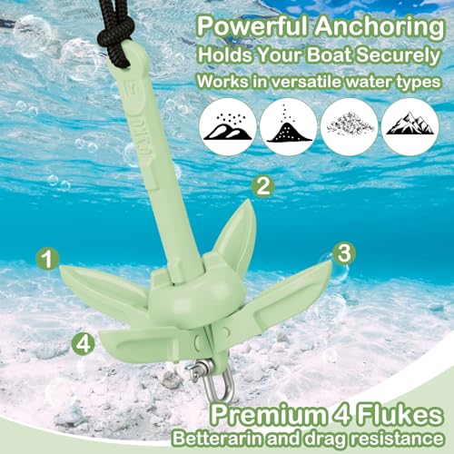 Image of Lounsweer 2 Pack 1.5 /3.5 lb Marine Kayak Anchor Kit Folding Grapnel Anchor Kit Boat Kayak Fishing Accessories for Small Boats Kayaks Canoe Paddle Boards