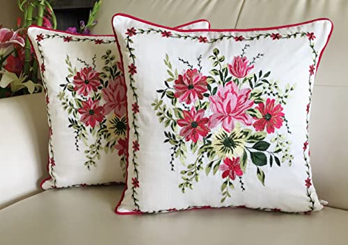 Image of TARA- Sparkling Homes Embroidered Cushion Covers 16 X 16 Inches In Cotton Silk, My Fair Lady (Fuchsia Pink, 16 X 16 Inches),250 TC