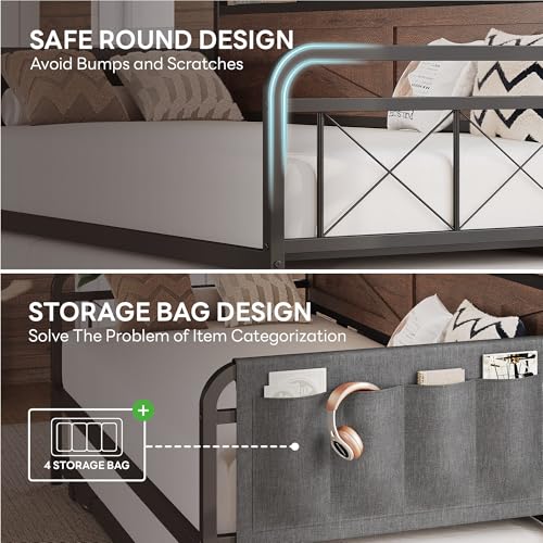 Image of LIKIMIO Twin Daybed, Day Beds with Pop Up Trundle, Storage Headboard with Charging Station, Strong Supports for Apartment and Other Small Space, Dark Brown