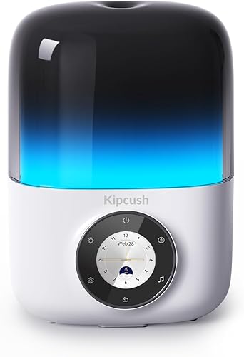 Kipcush Difusor inteligente de aceite esencial, 8.5 fl oz, humidificador 5 en 1 con máquina de ruido blanco, 33 sonidos, 4 colores LED, reloj y