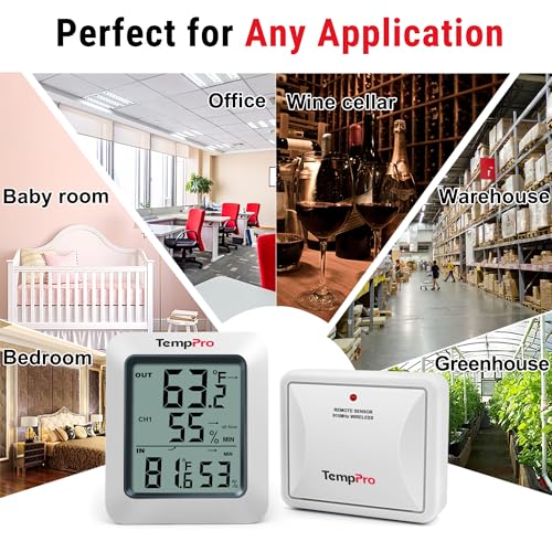 Image of TempPro TempAir 500 FT Indoor Outdoor Thermometer Wireless with 2 Sensor
