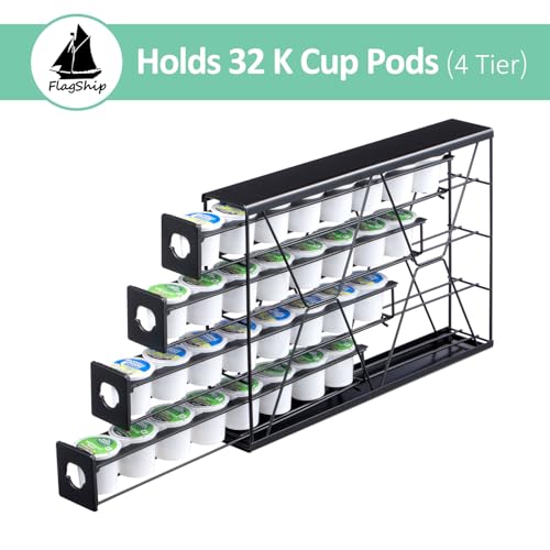 Image of Flagship K Cup Holder for Keurig Pods Coffee Pod Storage 4 Tier K Cup Drawer Organizer for Counter (32 Pods Capacity)