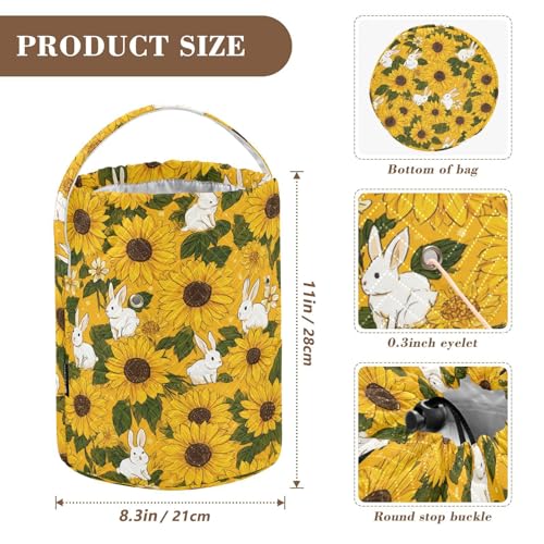 Image of ElliTarr Crochet Bag Yarn Bag with Handle Portable Knitting Project Bag Travel Yarn Storage Organizer Holder Case Autumn Sunflower and Cute Rabbit
