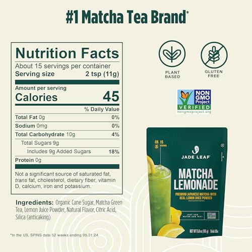 Image of Jade Leaf Matcha Lemonade Mix, 165g / 5.8oz | Sift-Free Matcha Powder for Refreshing Lemonade - Easy to Make, Just Add Water - Low Caffeine Iced Tea