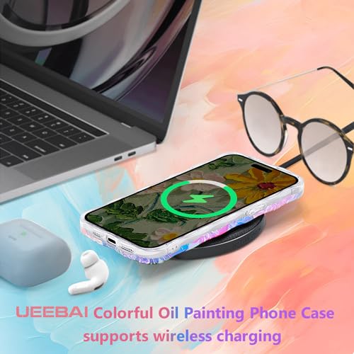 Ueebai 3426316 Case For Iphone 16 Pro, Colorful Retro Oil Painting Flower Case Pretty Glossy Pattern Wave Case Cute Sparkly Floral Curly Cover Stylish Case thumb #5