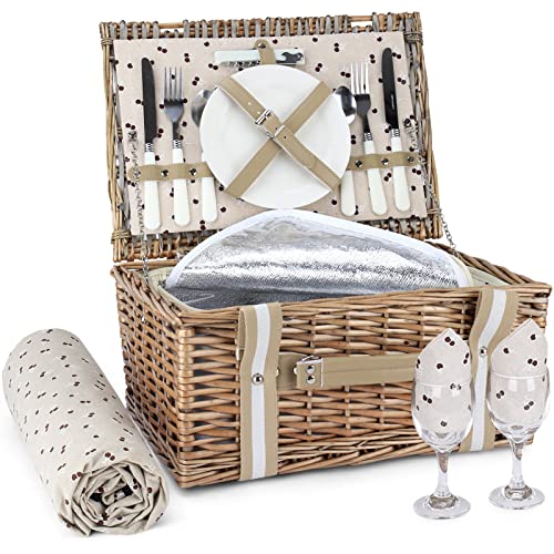 G Good GAIN Picknickkorb 2 Personen aus Weidenholz,mit Gro&szlig;er Isolierter K&uuml;hltasche und...