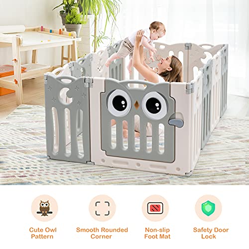 COSTWAY Grondbox baby, 12 HDPE paneel babybox speelbox, opvouwbare baby speelruimte met veiligheidsslot & educatief… - Image 4