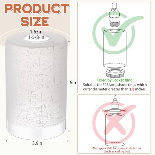 Image of Teenyyou 6 Pcs White Linen Frosted Glass Shade Replacements for Pendant Light Fixtures Glass Lamp Shade Cover, 1-5 /8 Inch Fitter E26 Base, 4 inchw x 6 inchh, Replacement Lamp Globe for Chandelier Wall Sconce