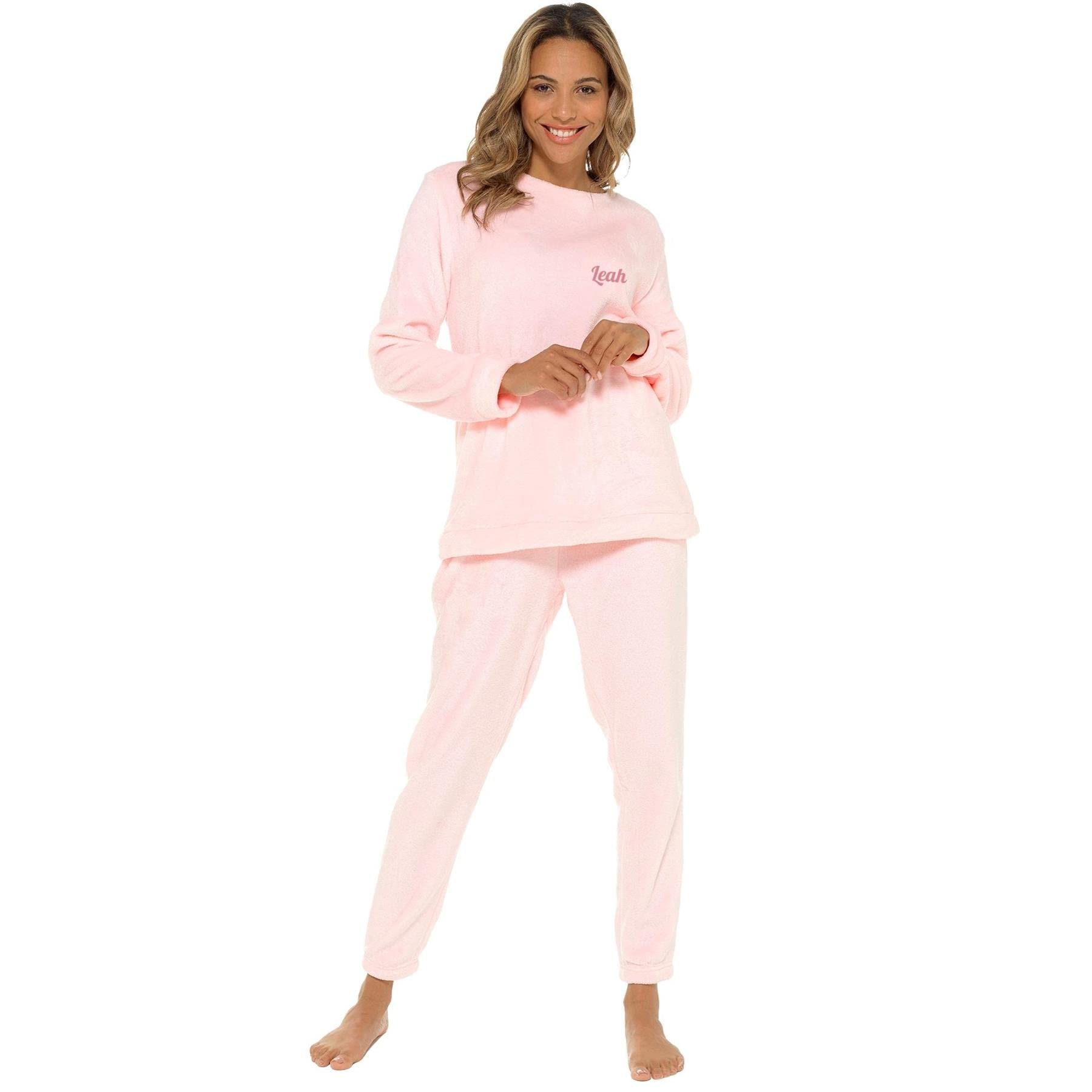 Style It Up Womens Pyjamas Pjs Warm Cosy soft Fleece Nightwear LoungeWear Comfort Fit Shimmer Fleece Twosie (Pink, 20-22)