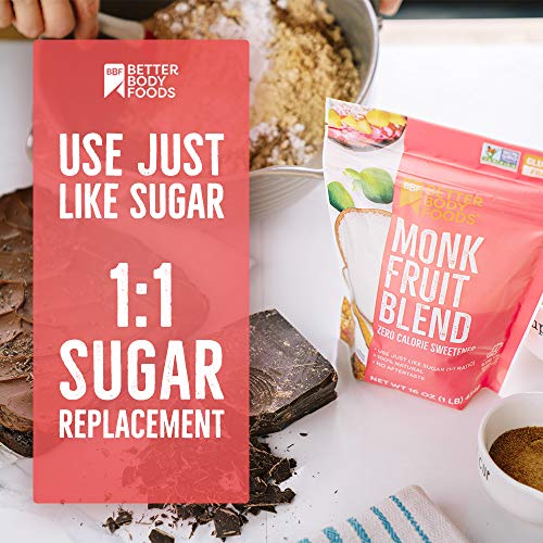 Betterbody Foods 128000 Monk Fruit Sweetener Blend, Raw Cane Sugar Substitute, Zero Calorie, Keto Diet Friendly, Zero Net Carbs thumb #2