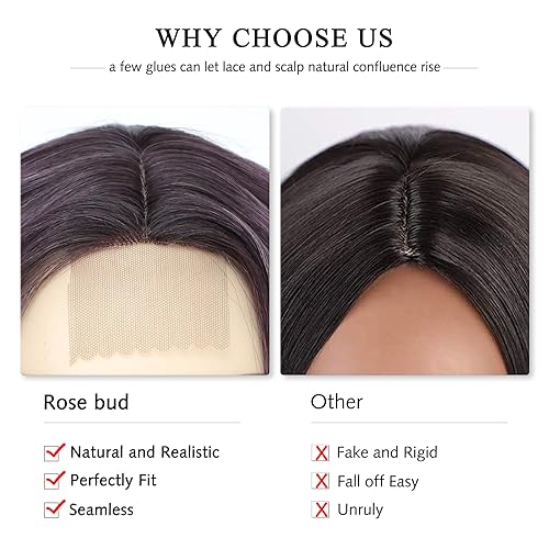 Image of Rose bud Wavy Bob Wig Natural Wig Ombre Purple Synthetic Hair Shoulder Length Short Curly Middle Part Lace Front Wigs for Women