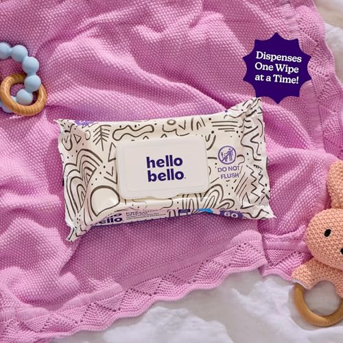 Image of Hello Bello Premium Wipes, Designed for Sensitive Skin with Chamomile & Aloe Extracts, Playful Sketches (18 Resealable Packets = 1080 Total Wipes)