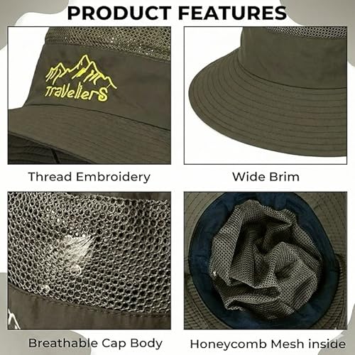 Image of Kraptick Headwear Hat - Lightweight Sun Hat with Foldable Boonie Cap Travellero Round Hat for Travel, UV Protection Summer Cap & Chin Strap with Adjustable Toggle for Secure Fit