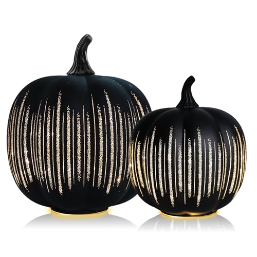 Halloween Glass Pumpkin Light up for Table Centerpiece Decorations Set