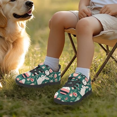 Kids Shoes Little Kid Boys Girls Athletic Running Sports Strap Sneakers for Little Kid/Big Kid Easter Rabbit Eggs Pattern（Black Sole）3