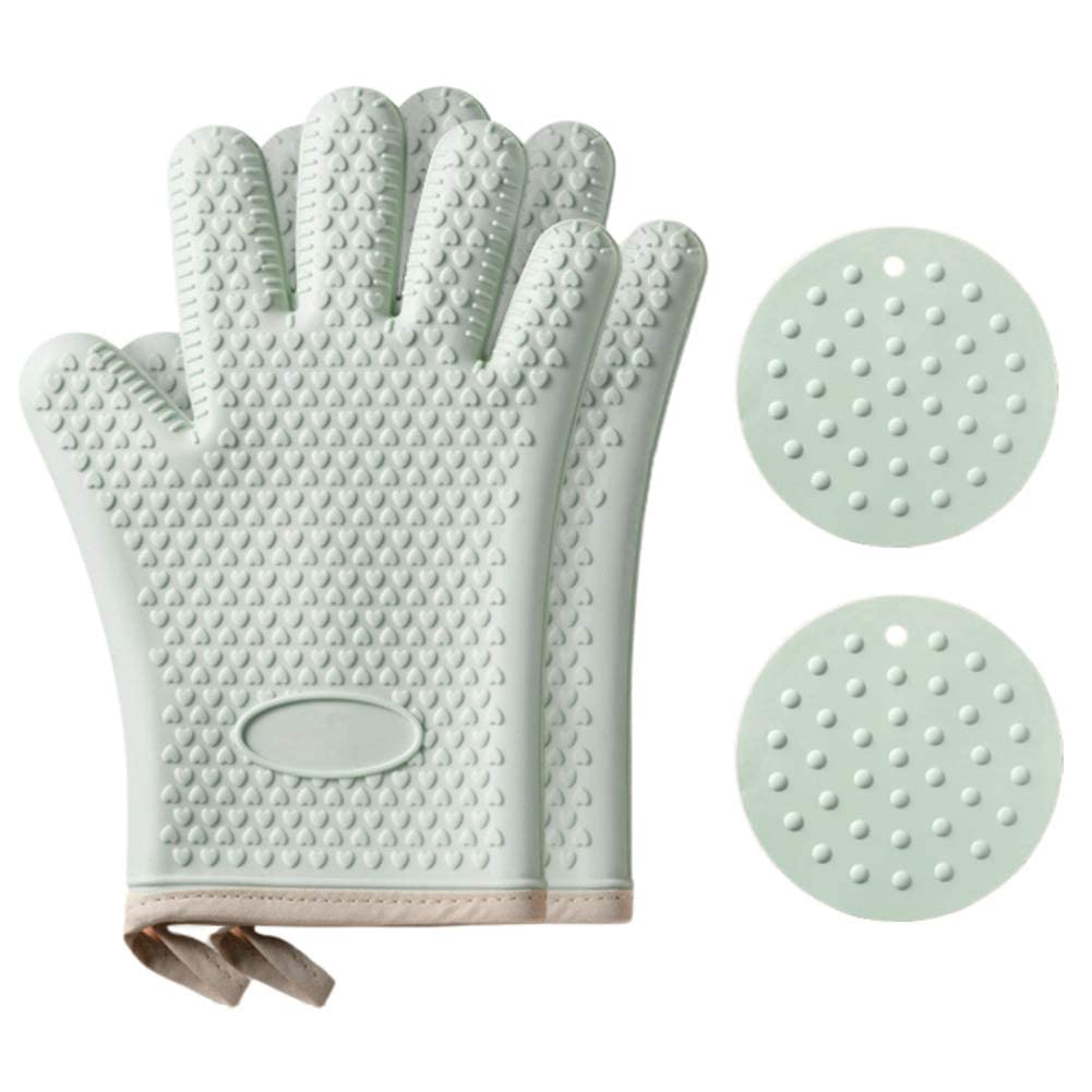 KASTWAVE Oven Mitts, Professional Heat Resistant Non-Slip Cooking Gloves - Silicone and Cotton Double-Layer Gloves for Oven, BBQ