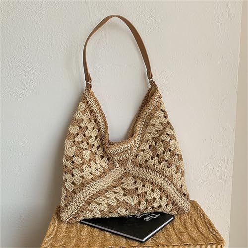 Women's Woven Straw Shoulder Bag Popular Medium Size Handbag with Handle for Beach Vacation for Café, Beach3