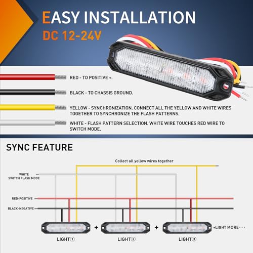 Image of Nilight 6LED Emergency Strobe Lights 4PCS Ultra Slim Surface Mount Hazard Caution Light bar 12-24V Sync Feature Warning Flashing Light kit for Truck Car Vehicle ATV SUV UTV Red and Blue