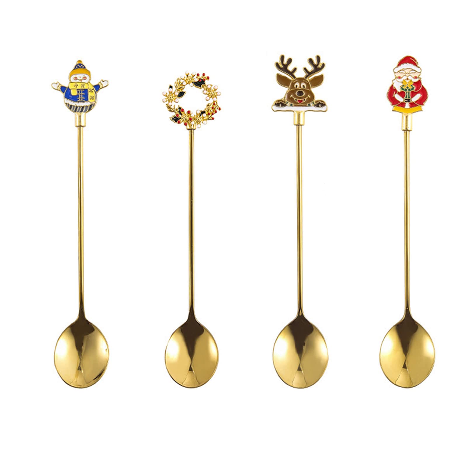 ZWWAAZHF 4pcs / set Christmas Spoon Fork Stainless Steel Coffee Spoons Tea Soup Dessert for Stirring Drink Mixing Christmas Fork Set