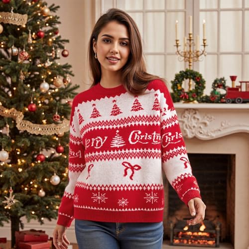 Image of Women Cute Bow Knit Sweater Y2k Long Sleeve Crew Neck Knitted Pullover Top Oversized Going Out Fall Winter Knitwear