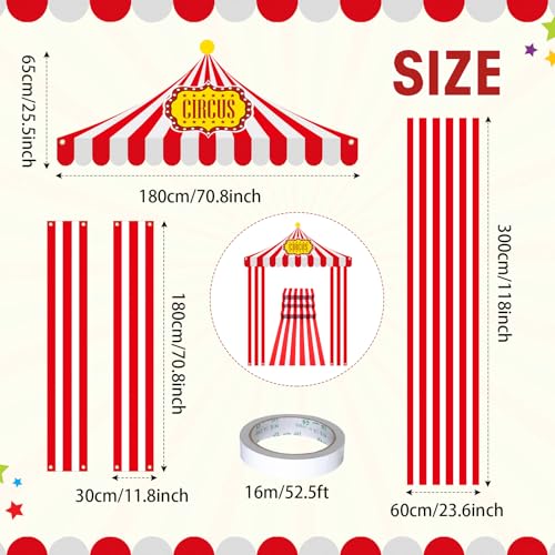 Image of Fanfanwin 4 Pcs Carnival Circus Tent Decorations Carnival Entryway Door Party Decor Awning Hanging Banner Aisle Runners Supply for Circus Theme Birthday Celebration(Classic)
