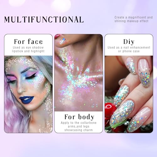 Roll-on-Holographic-Body-Glitter-Gel-for-Body-Face-Hair-Chameleon-Color-Changing-Glitter-Gel-Under-Light-Chunky-Mermaid-Sequins-Festival-Party-Body-Shimmer-Glitter-Makeup12-Sparkling-Blue